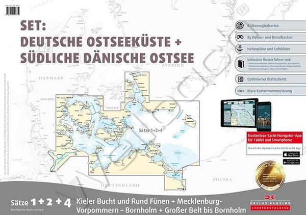 Klasing Søsportskort Sæt 1, 2 & 4 Mecklenburg-Vorpommern-Bornholm, Storebælt-Bornholm, Kieler Bugt og Fyn.