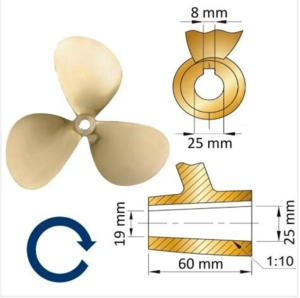 Vetus Propeller type P3B 13" x 8" (RH) - 3 blade - Ø25 mm skaft